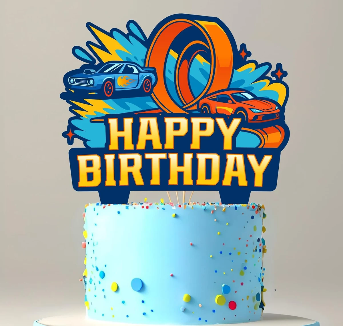 Hot Rod Race Car birthday cake topper displayed on a cake